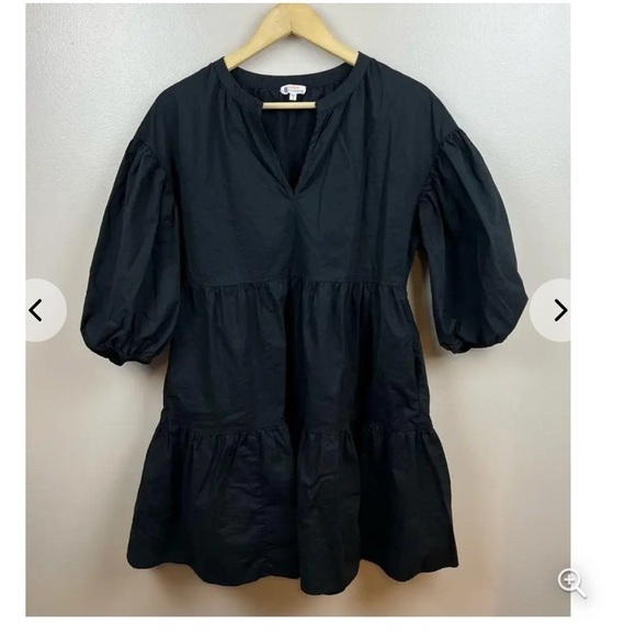 Sundry Evereve The Anywhere Dress Size M Black Tiered Puff Sleeves Pockets - Picture 2 of 8